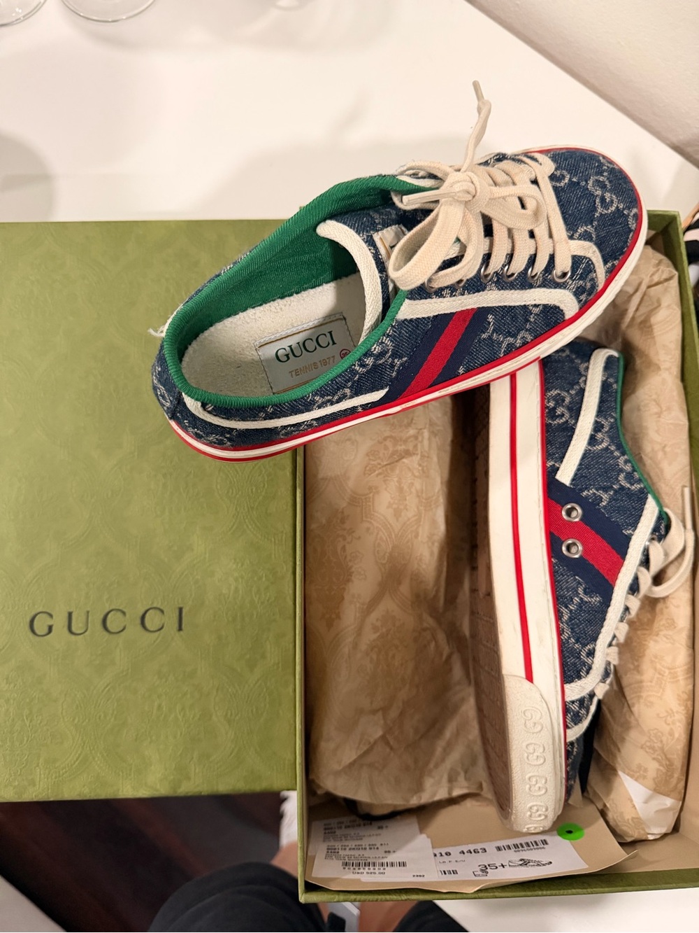 Gucci Kids Denim GG Sneaker with Red & Green Stripes